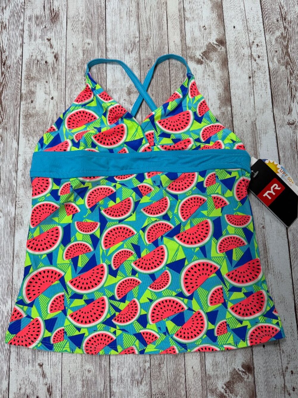 TYR Girls' Tutti Frutti Claire Tankini Top sz Medium 7/8 Swimsuit Bikini Beach